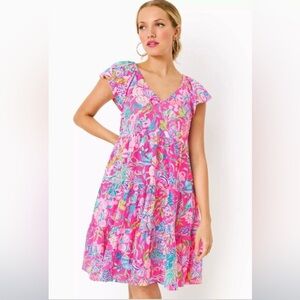 Lilly Pulitzer Pink Flutter Sleeve Sundress pattern Shell Me Something Good
